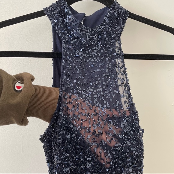 Parker Black Navy Sequin High Neck Halter Maxi Gown Dress Formal Wedding Prom - Picture 8 of 14